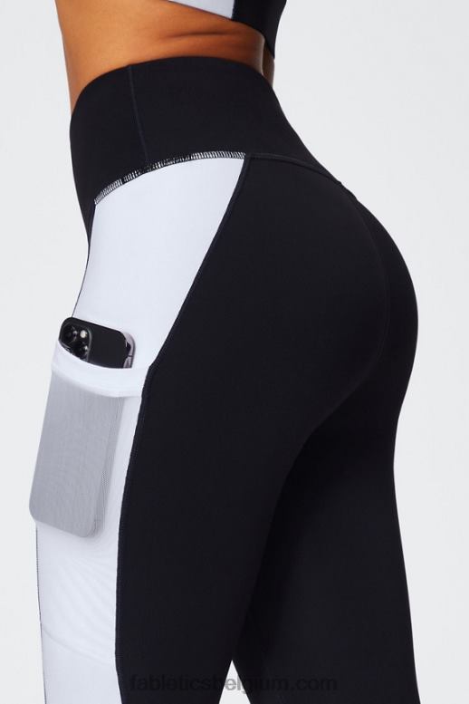 zwart/klassiek wit vrouwen powerhold legging met hoge taille voor onderweg 40 Fabletics LH20J743