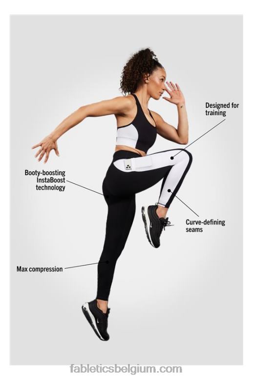 zwart/klassiek wit vrouwen powerhold legging met hoge taille voor onderweg 40 Fabletics LH20J743
