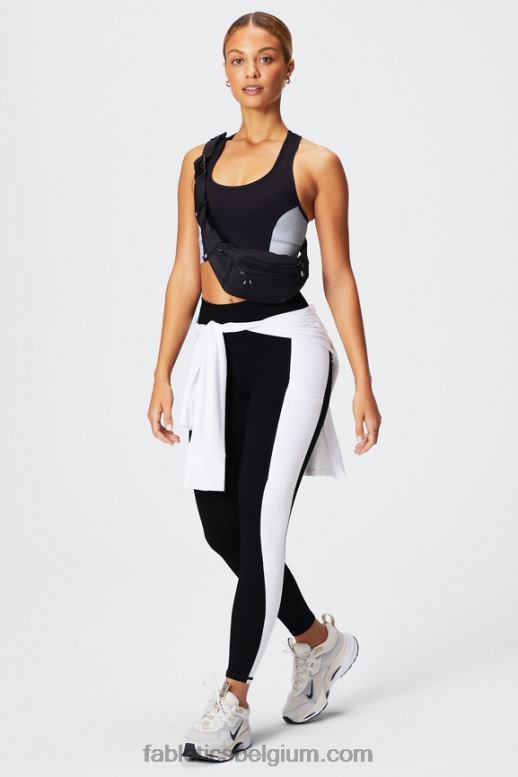 zwart/klassiek wit vrouwen powerhold legging met hoge taille voor onderweg 40 Fabletics LH20J743