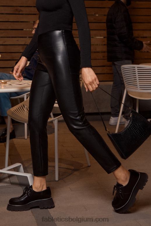 zwart vrouwen Vegan leren legging met hoge taille Fabletics LH20J1126
