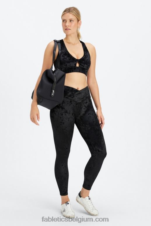 zwart vrouwen gekruiste velours gekruiste legging Fabletics LH20J1075