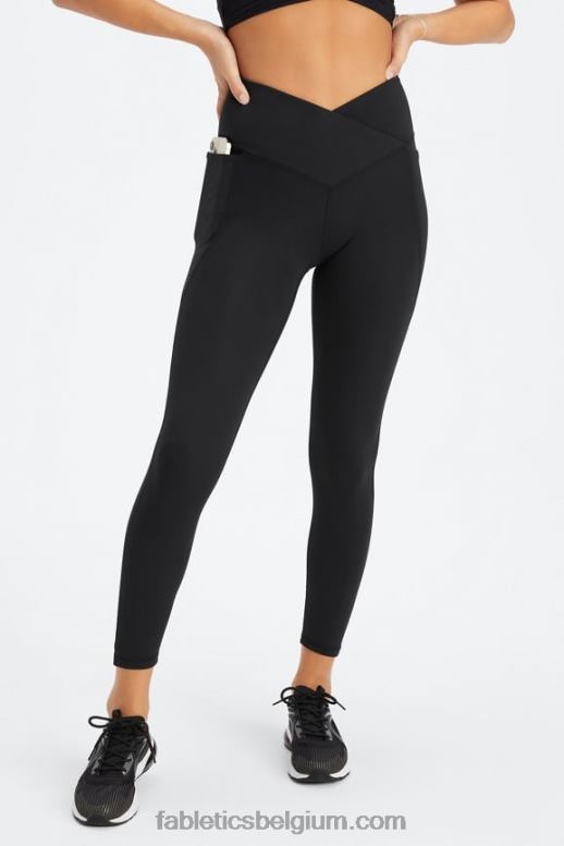 zwart vrouwen oasis pureluxe hw gekruiste 7/8 legging Fabletics LH20J948