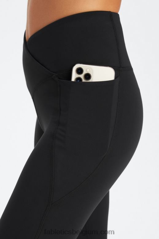 zwart vrouwen oasis pureluxe hw gekruiste 7/8 legging Fabletics LH20J948