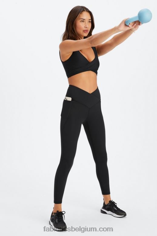 zwart vrouwen oasis pureluxe hw gekruiste 7/8 legging Fabletics LH20J948
