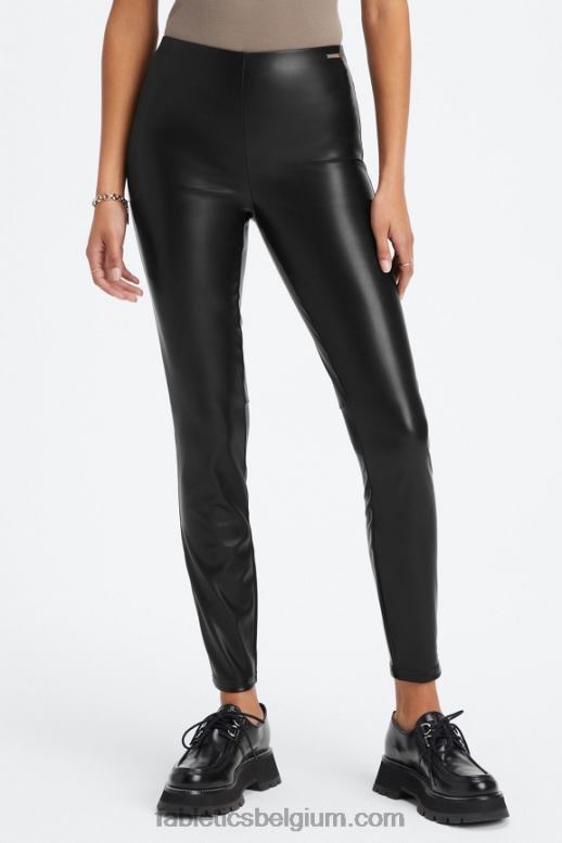 zwart vrouwen vegan leren pull-on legging Fabletics LH20J1063
