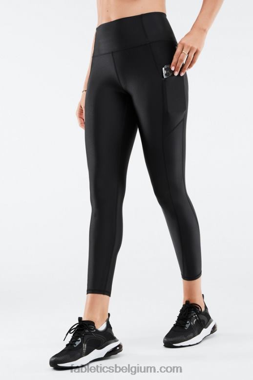 zwarte glans vrouwen oasis pureluxe glanzende 7/8 legging met hoge taille Fabletics LH20J896
