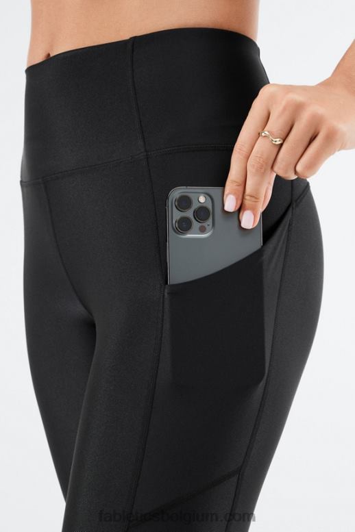 zwarte glans vrouwen oasis pureluxe glanzende 7/8 legging met hoge taille Fabletics LH20J896