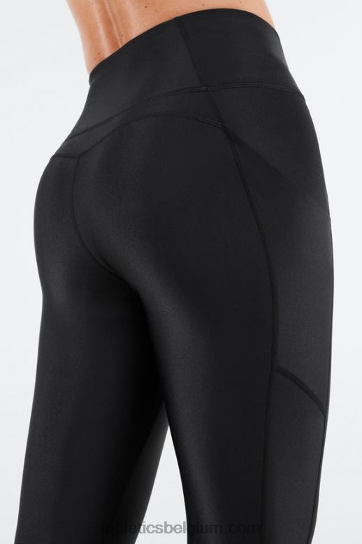 zwarte glans vrouwen oasis pureluxe glanzende 7/8 legging met hoge taille Fabletics LH20J896