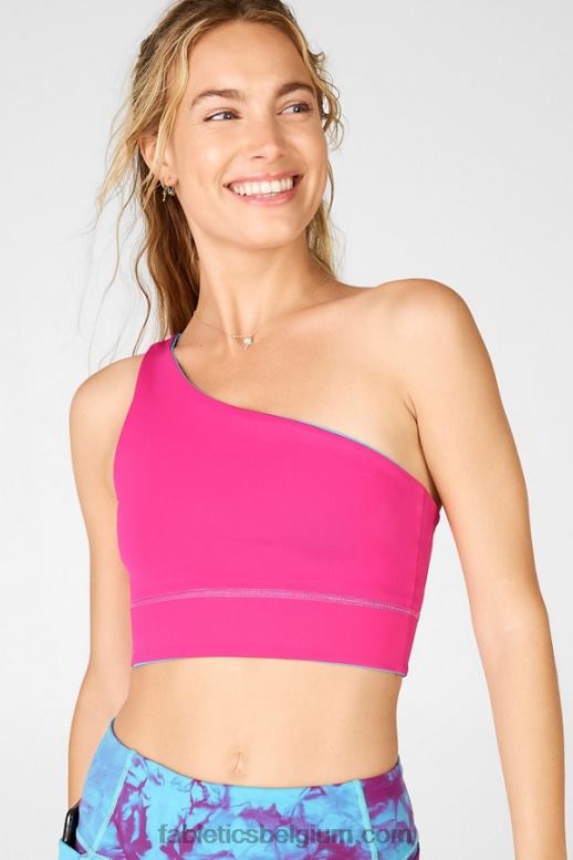 blauwe mist/donkerroze vrouwen Harlow omkeerbare sportbeha met één schouder Fabletics LH20J1678