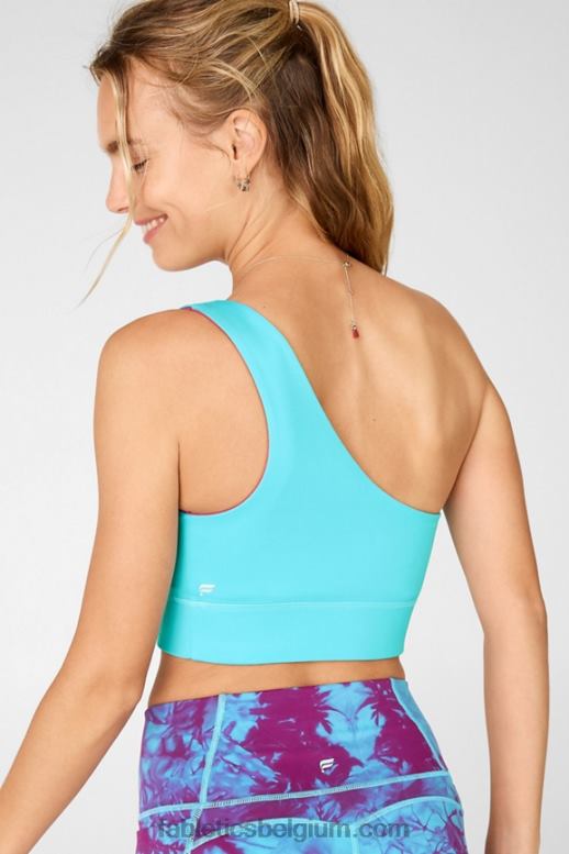 blauwe mist/donkerroze vrouwen Harlow omkeerbare sportbeha met één schouder Fabletics LH20J1678