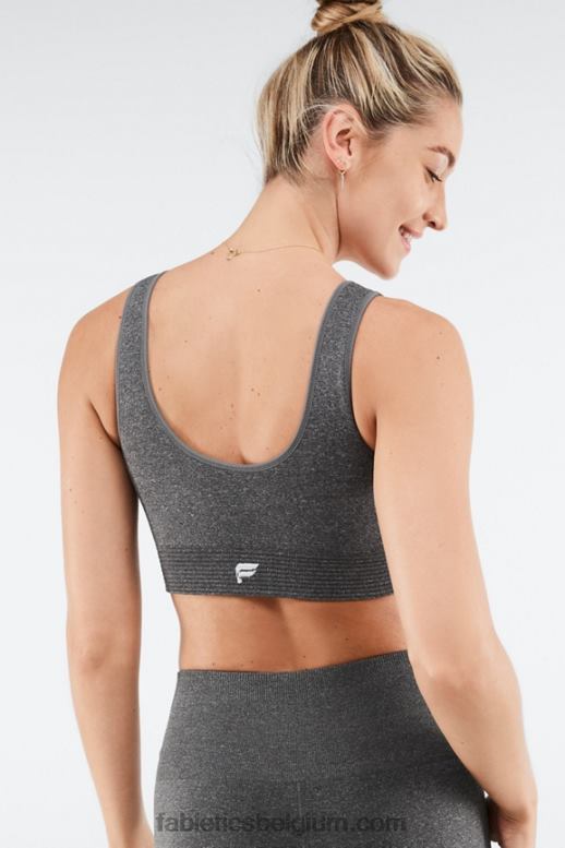 donker gemêleerd grijs/wit logo vrouwen luciana naadloze sportbeha Fabletics LH20J1655