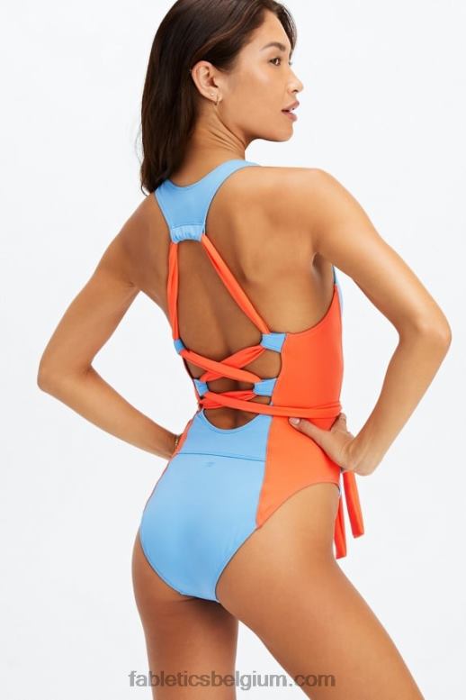 eiland ontsnapping/oranje nectar vrouwen badpak met racerback en veters Fabletics LH20J1608