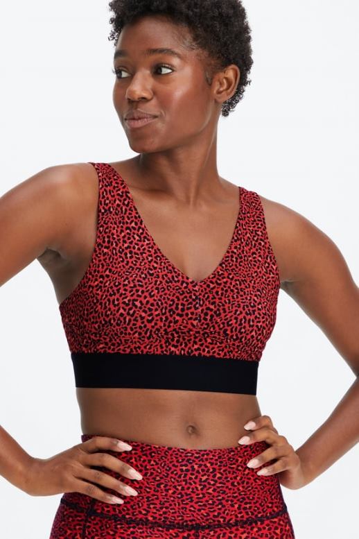 elektrische kersen mini luipaard/zwart vrouwen de hele dag elke dag beha 102 Fabletics LH20J1472