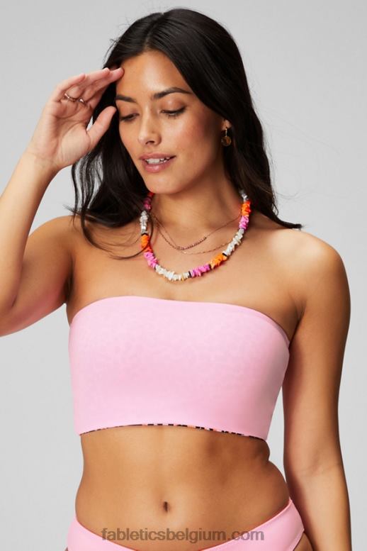 felle ballerina/flitsoranje safarivlekken/zwart vrouwen multi-wear bandeau zwemtop Fabletics LH20J1503