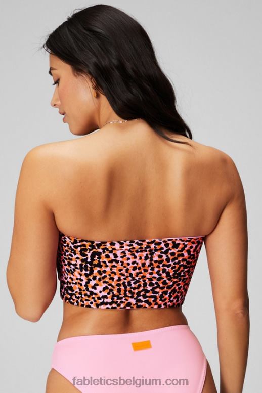 felle ballerina/flitsoranje safarivlekken/zwart vrouwen multi-wear bandeau zwemtop Fabletics LH20J1503