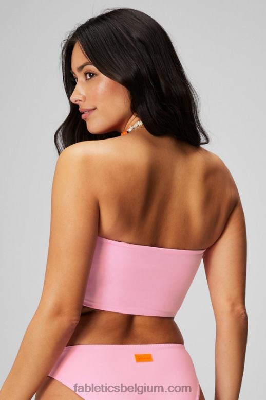 felle ballerina/flitsoranje safarivlekken/zwart vrouwen multi-wear bandeau zwemtop Fabletics LH20J1503