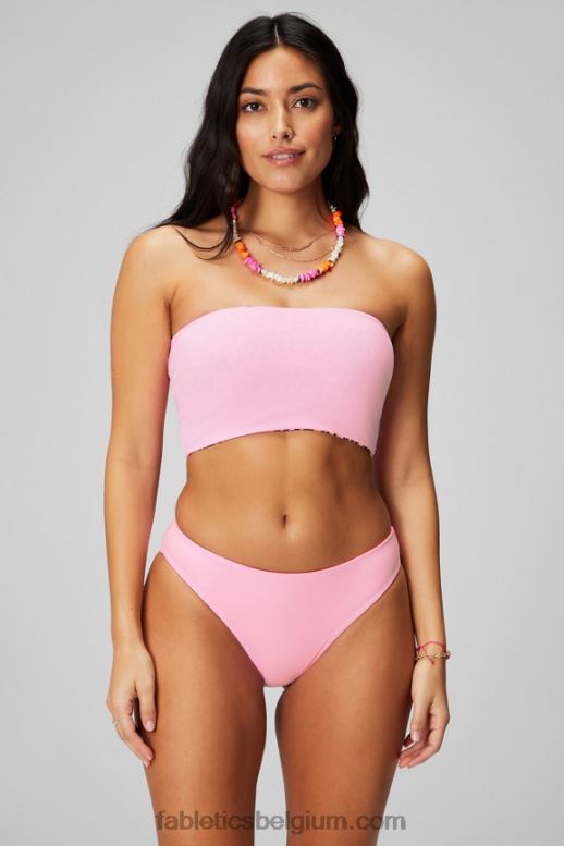 felle ballerina/flitsoranje safarivlekken/zwart vrouwen multi-wear bandeau zwemtop Fabletics LH20J1503