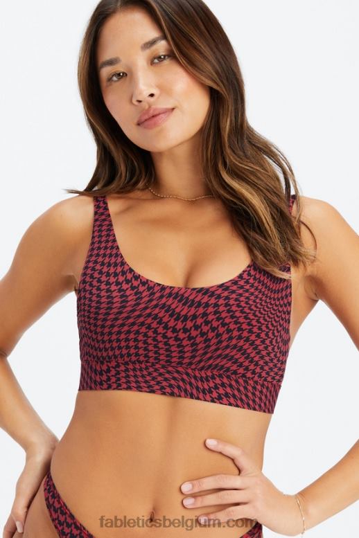 gedraaide twill/donkerrood vrouwen fijne bralette met ronde hals Fabletics LH20J1570