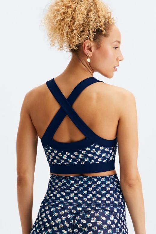 madeliefjeveld geruit/diep marineblauw vrouwen Greta lage impact sportbeha Fabletics LH20J1626