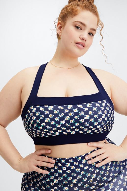 madeliefjeveld geruit/diep marineblauw vrouwen Greta lage impact sportbeha Fabletics LH20J1627