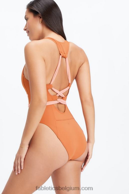 sequoia/roze tint vrouwen badpak met racerback en veters Fabletics LH20J1611