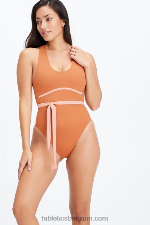 sequoia/roze tint vrouwen badpak met racerback en veters Fabletics LH20J1611