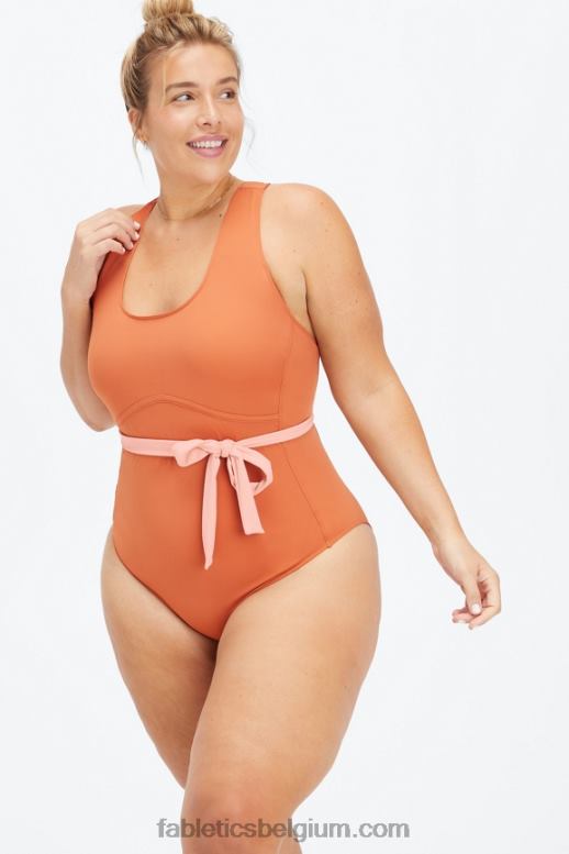 sequoia/roze tint vrouwen badpak met racerback en veters Fabletics LH20J1612