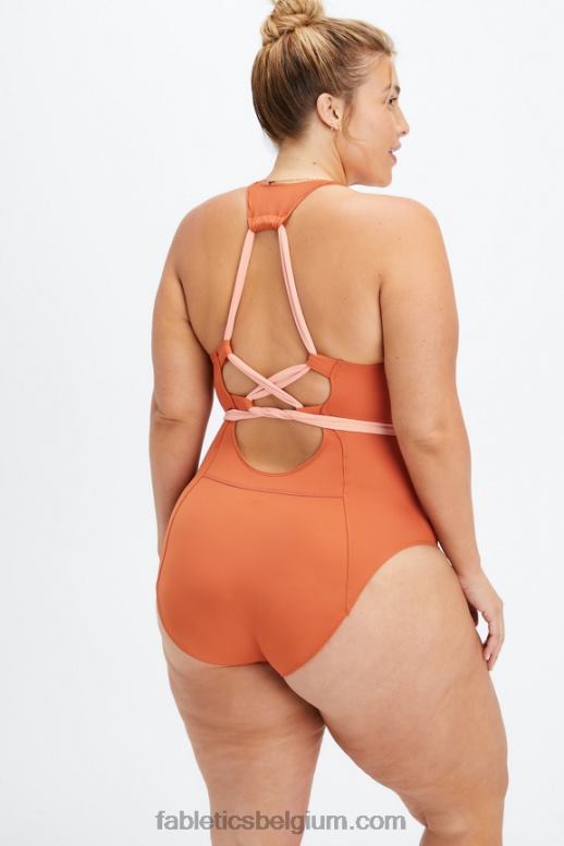 sequoia/roze tint vrouwen badpak met racerback en veters Fabletics LH20J1612