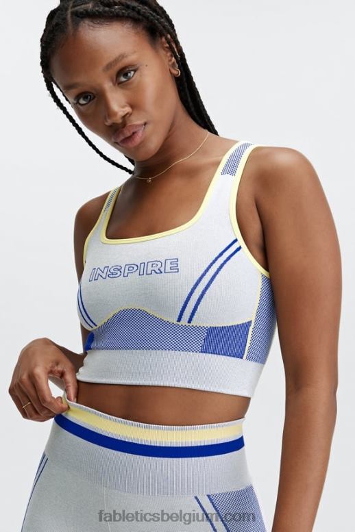 zachte grijs gemêleerde multi vrouwen inspire naadloze sportbeha met inzetstukken Fabletics LH20J1632