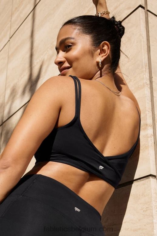zwart vrouwen lage impact beha met gekruiste rug Fabletics LH20J1520