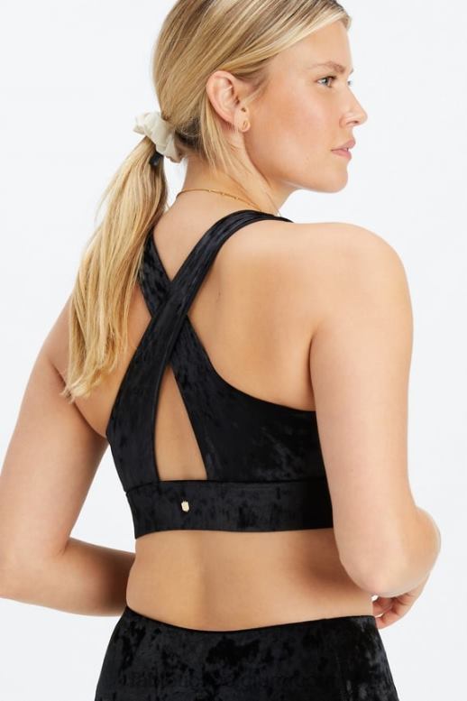 zwart vrouwen oasis geplet velours twist sportbeha Fabletics LH20J1527