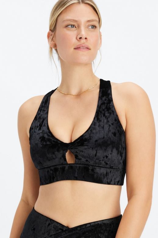 zwart vrouwen oasis geplet velours twist sportbeha Fabletics LH20J1527