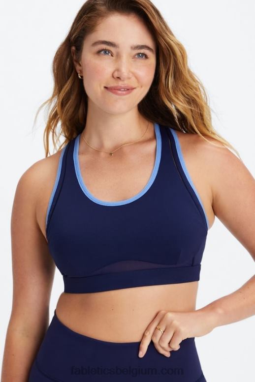 diep marineblauw/korenbloem vrouwen belle high impact sportbeha Fabletics LH20J1400