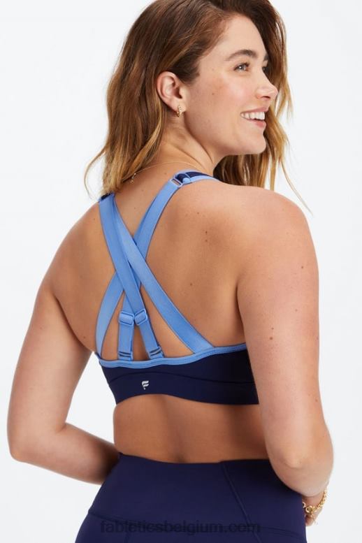 diep marineblauw/korenbloem vrouwen belle high impact sportbeha Fabletics LH20J1400