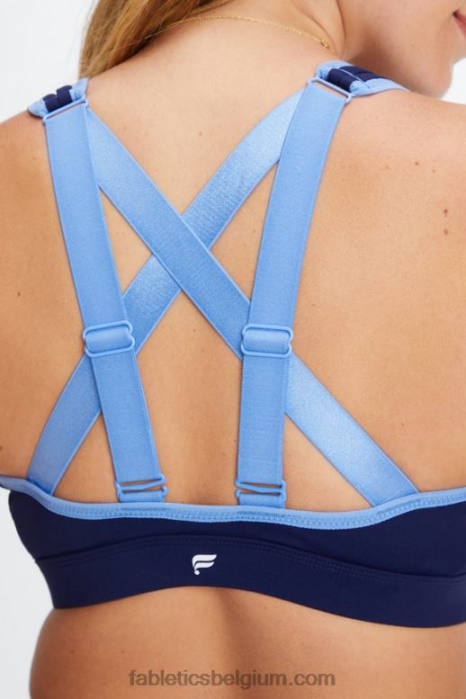 diep marineblauw/korenbloem vrouwen belle high impact sportbeha Fabletics LH20J1400