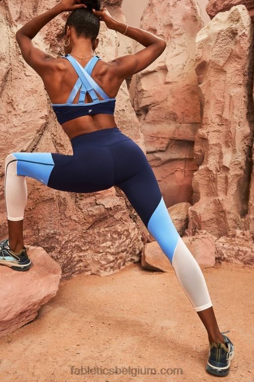 diep marineblauw/korenbloem vrouwen belle high impact sportbeha Fabletics LH20J1400