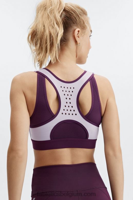grijsviolet/donker aubergine vrouwen Elsie high-impact sportbeha met ritssluiting aan de voorkant Fabletics LH20J1422