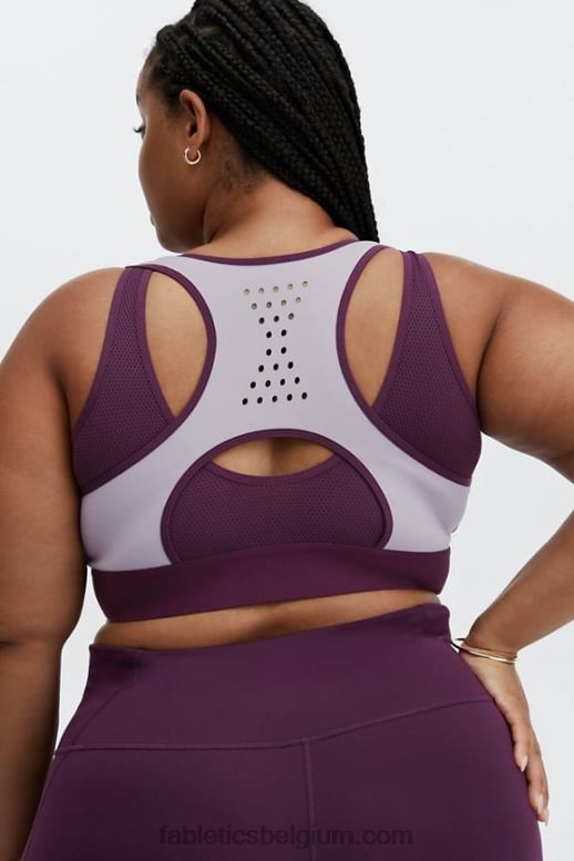 grijsviolet/donker aubergine vrouwen Elsie high-impact sportbeha met ritssluiting aan de voorkant Fabletics LH20J1423