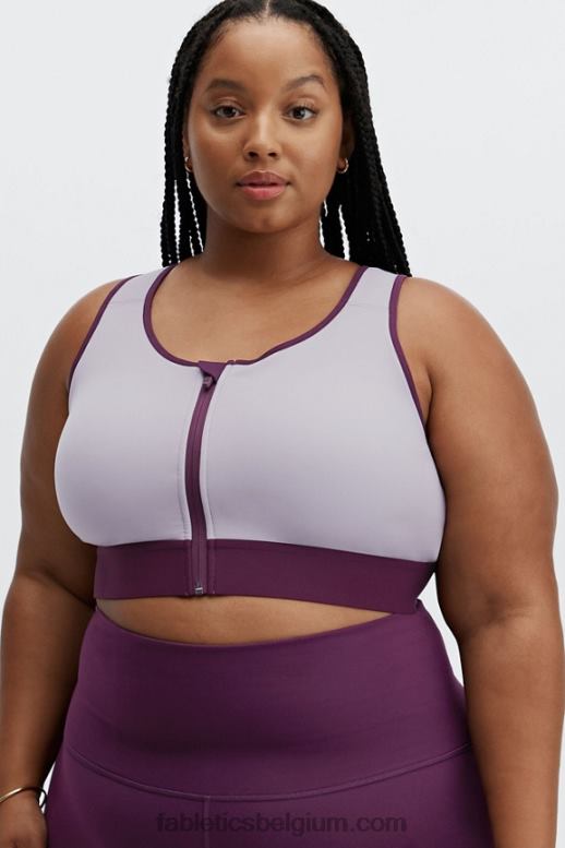 grijsviolet/donker aubergine vrouwen Elsie high-impact sportbeha met ritssluiting aan de voorkant Fabletics LH20J1423