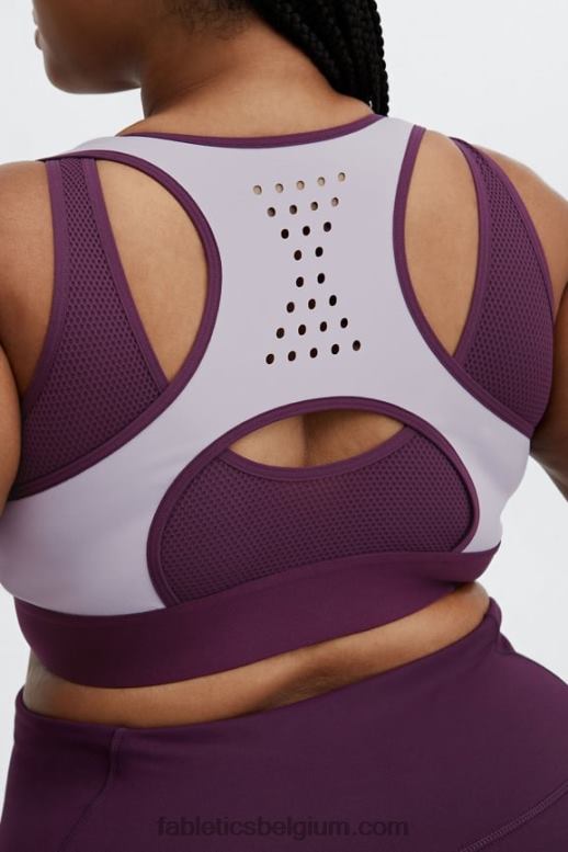 grijsviolet/donker aubergine vrouwen Elsie high-impact sportbeha met ritssluiting aan de voorkant Fabletics LH20J1423