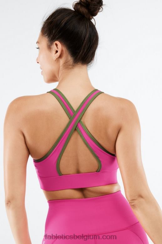 roze punch/vervaagde olijf vrouwen siena high-impact sportbeha Fabletics LH20J1429