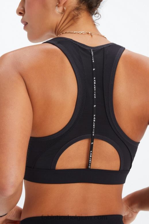 zwart vrouwen belle high-impact sportbeha met racerback Fabletics LH20J1396