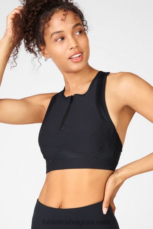 zwart vrouwen blare high impact sportbeha met rits aan de voorkant Fabletics LH20J1427