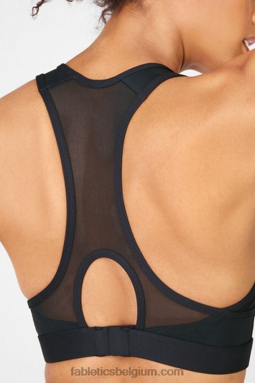 zwart vrouwen blare high impact sportbeha met rits aan de voorkant Fabletics LH20J1427
