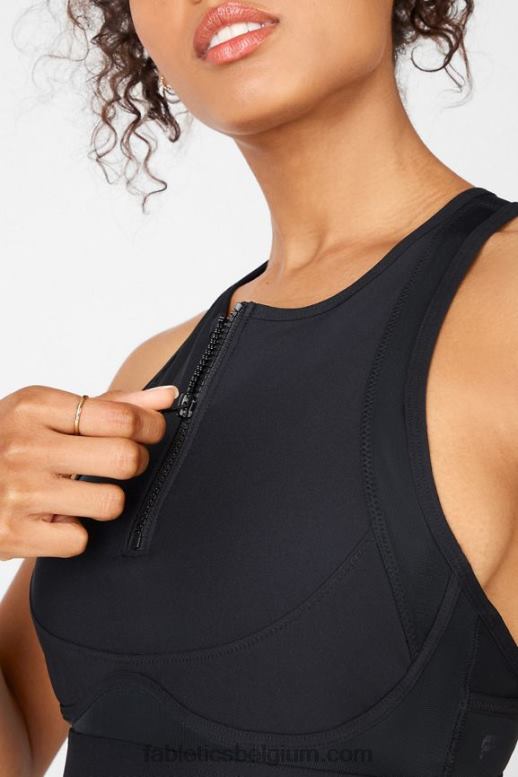 zwart vrouwen blare high impact sportbeha met rits aan de voorkant Fabletics LH20J1427