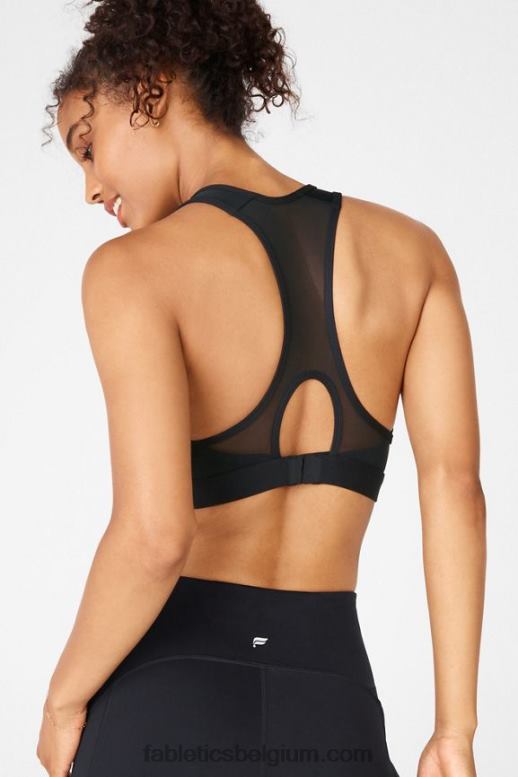 zwart vrouwen blare high impact sportbeha met rits aan de voorkant Fabletics LH20J1427
