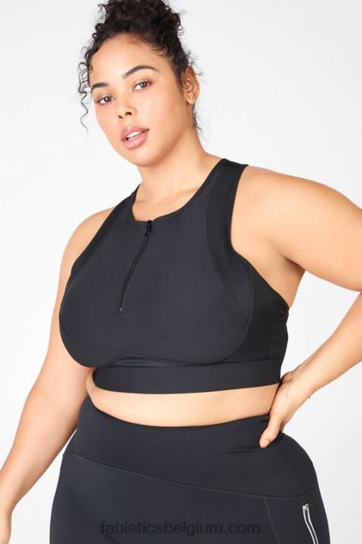 zwart vrouwen blare high impact sportbeha met rits aan de voorkant Fabletics LH20J1428