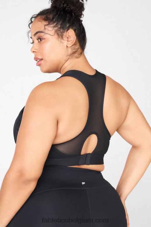 zwart vrouwen blare high impact sportbeha met rits aan de voorkant Fabletics LH20J1428