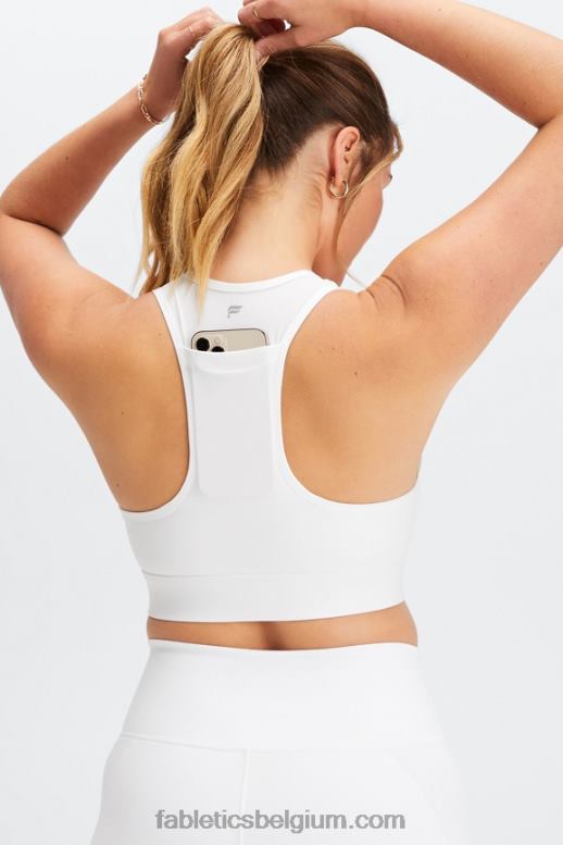 Helder wit vrouwen medium impact sportbeha voor onderweg 115 Fabletics LH20J1754