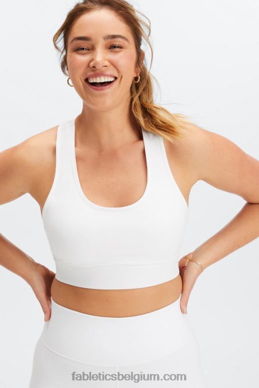 Helder wit vrouwen medium impact sportbeha voor onderweg 115 Fabletics LH20J1754